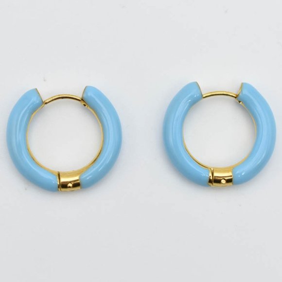 Pretty Bird Jewelry Jewelry - 14k Gold Plated Blue Enamel Hoop Earrings